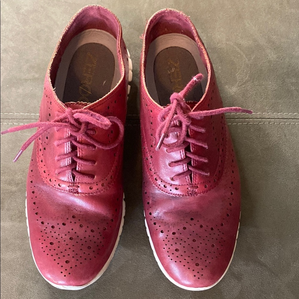 Women's Red Leather Oxford Shoes. Zerogrand by Cole Haan.